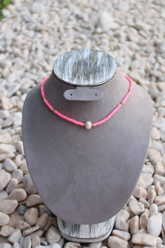Collar Rosa Fosfo con Perla en Centro