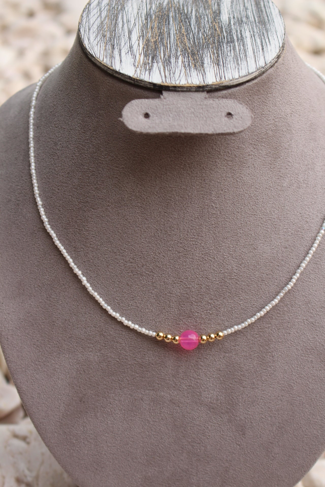 Collar Perlas con Piedra Rosa