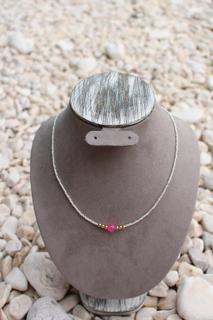 Collar Perlas con Piedra Rosa