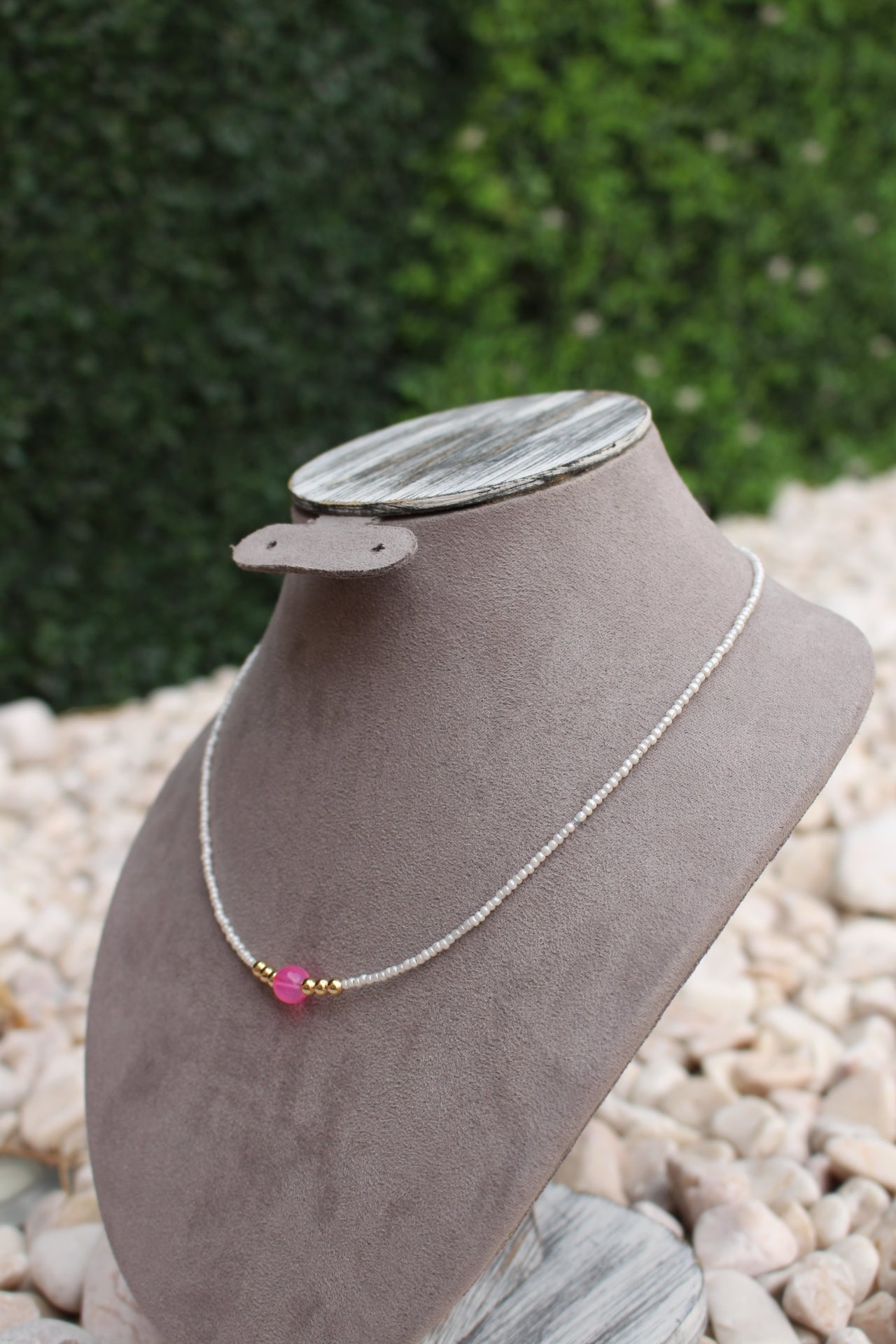 Collar Perlas con Piedra Rosa