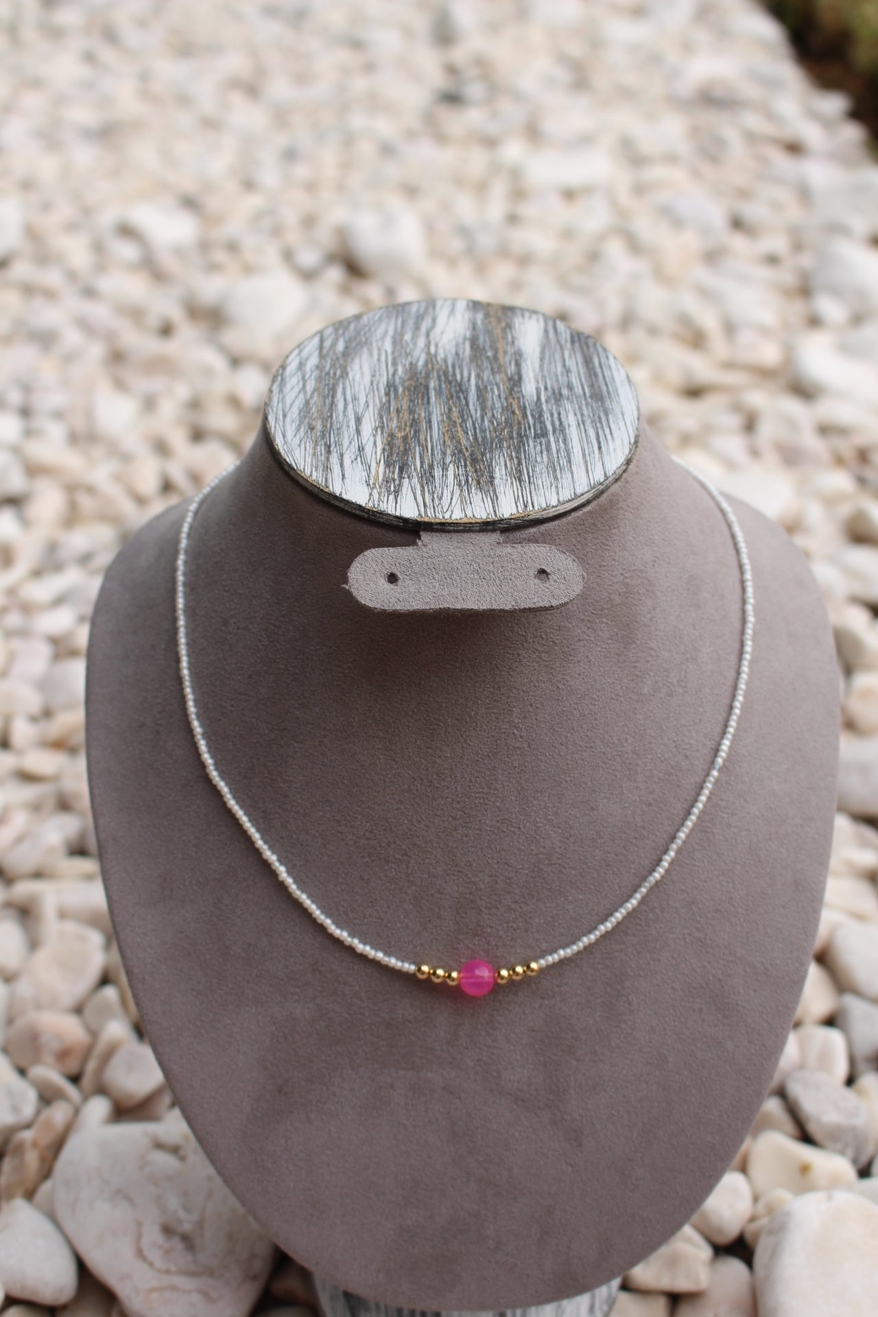 Collar Perlas con Piedra Rosa