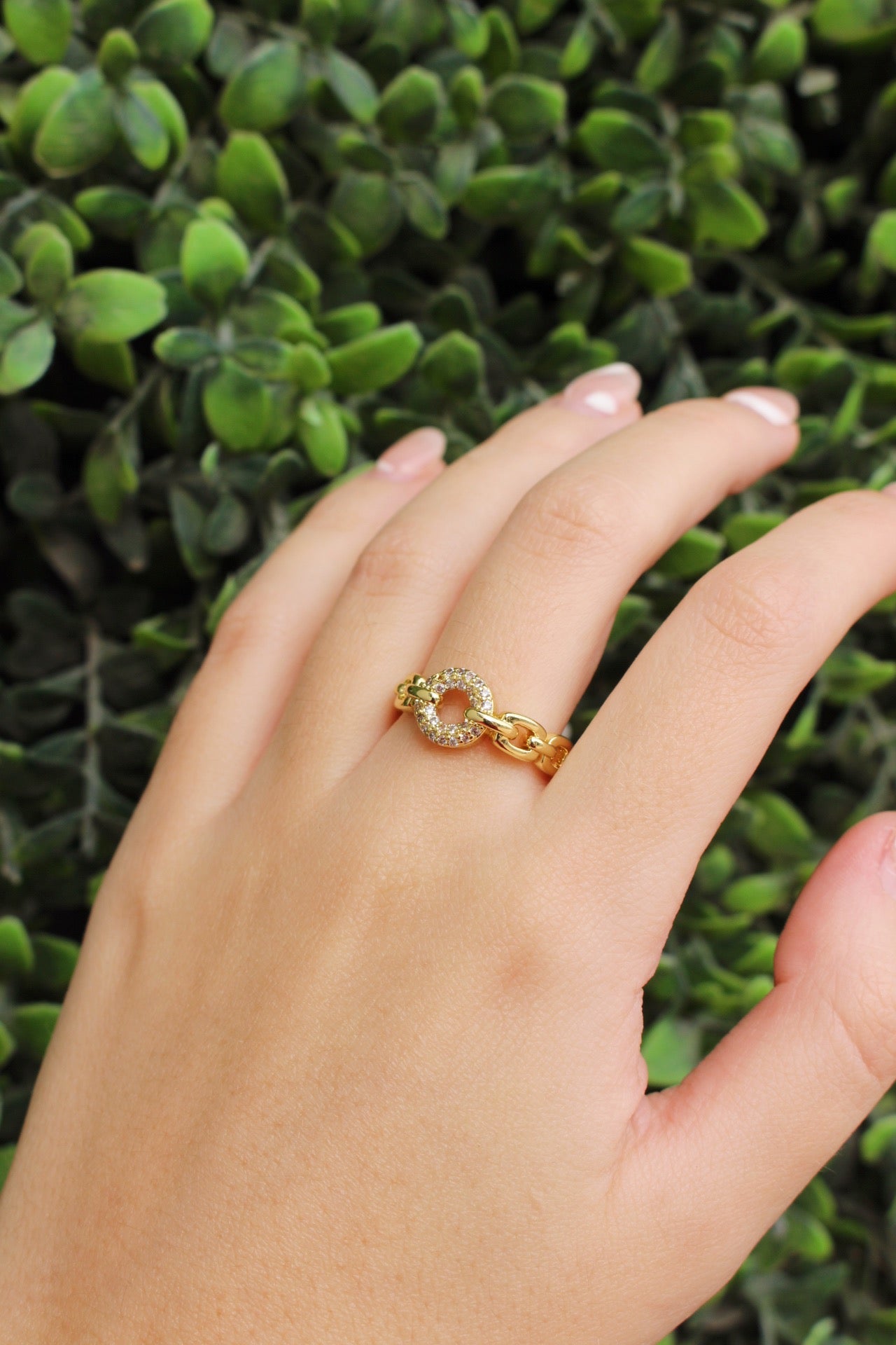 Anillo Dorado Cadena y Zirconias