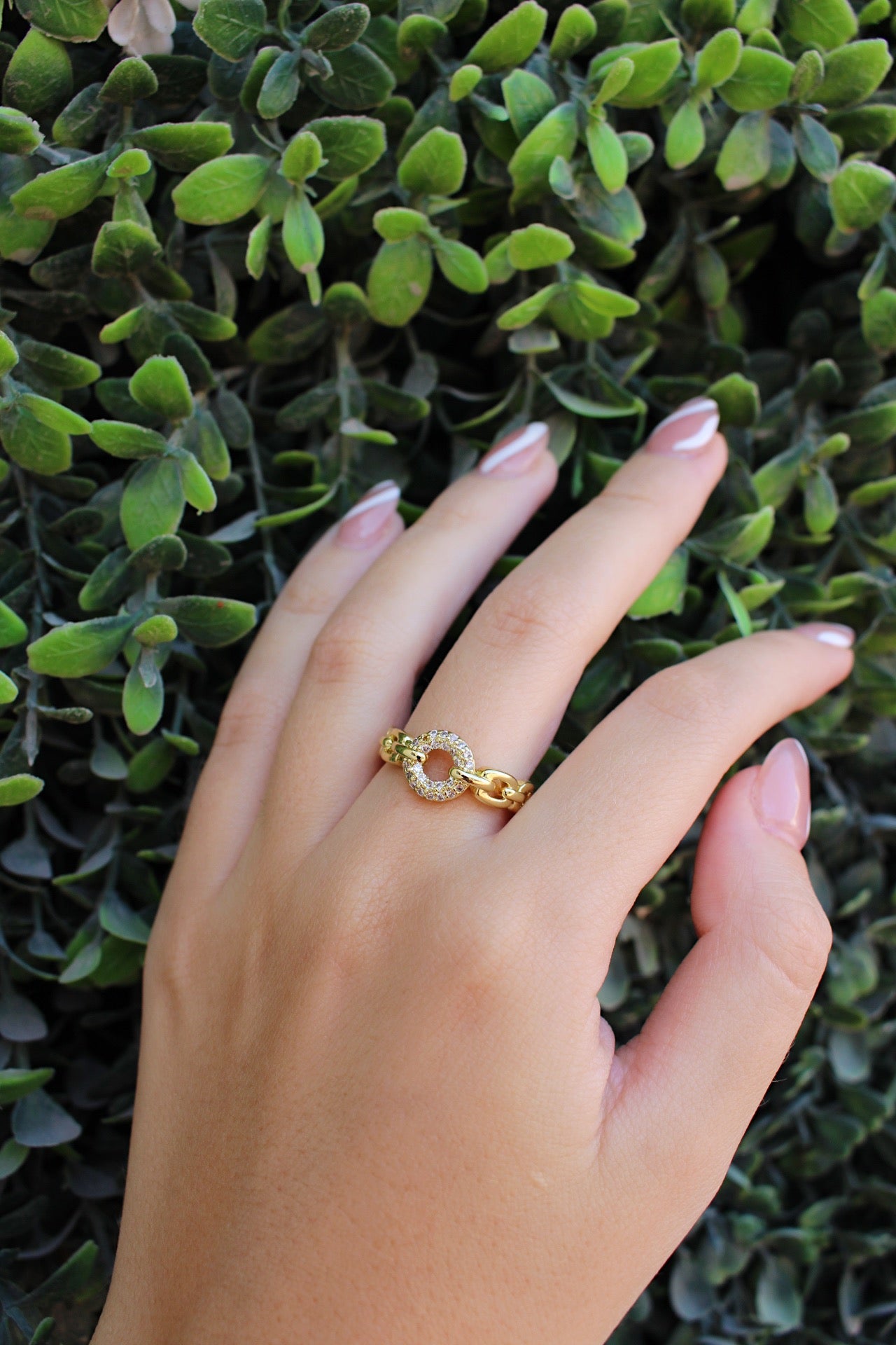 Anillo Dorado Cadena y Zirconias