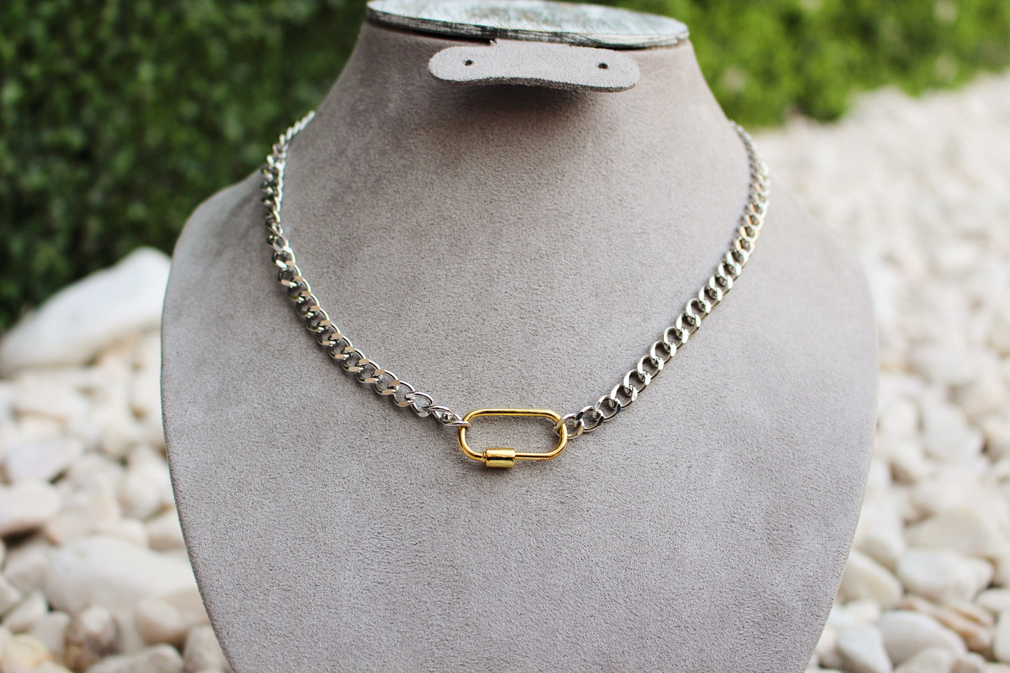 Collar Plateado Circulo Dorado