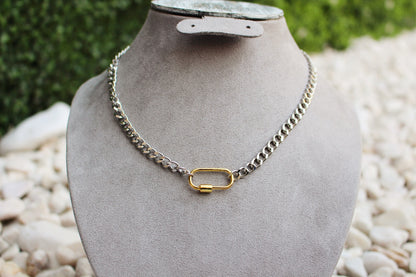 Collar Plateado Circulo Dorado