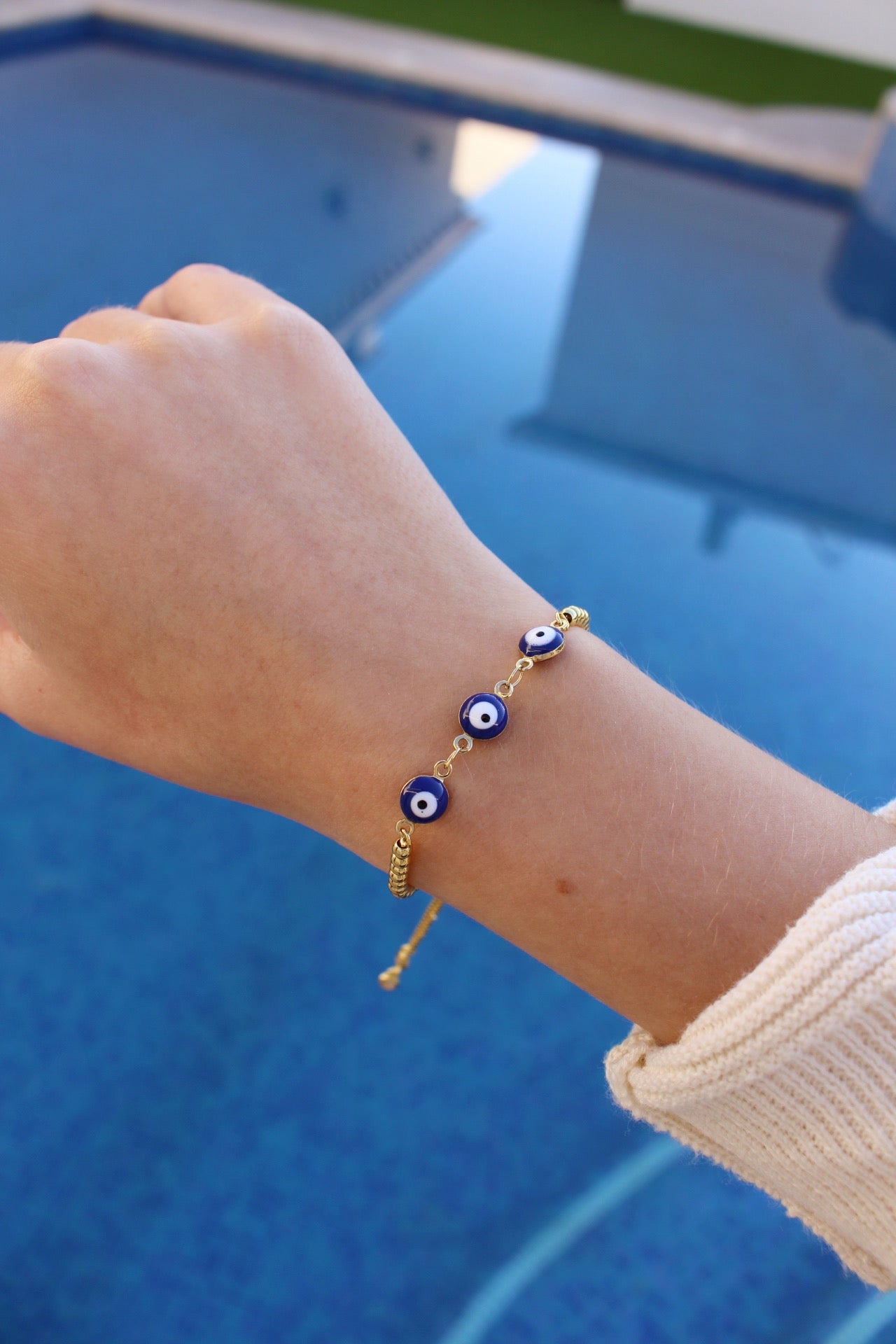 Pulsera 3 Ojos Azules Ajustable