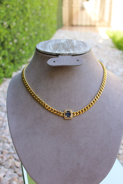 Cadena Chunky con Piedra Cuadrada Azul