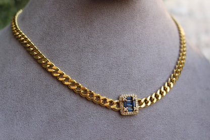 Cadena Chunky con Piedra Cuadrada Azul
