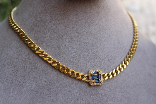 Cadena Chunky con Piedra Cuadrada Azul