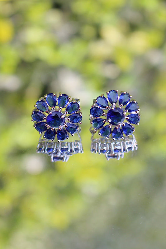 Aretes Flor Zirconia Azul