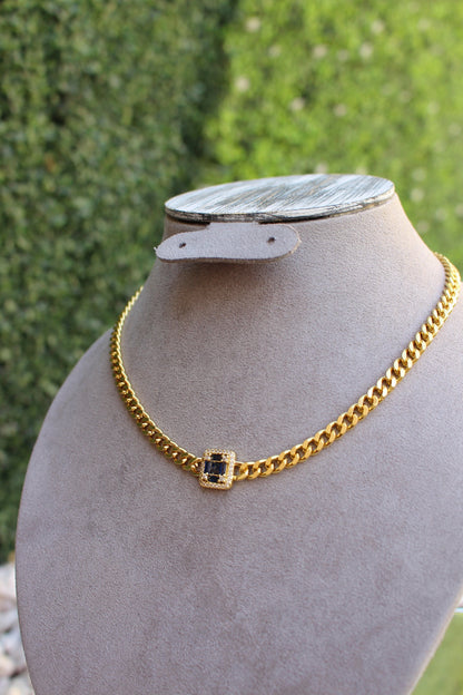 Cadena Chunky con Piedra Cuadrada Azul